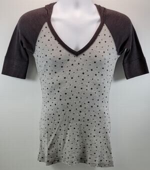 L8) Woman Self Esteem Cotton Stretch Waffle Hooded V-Neck Shirt Medium